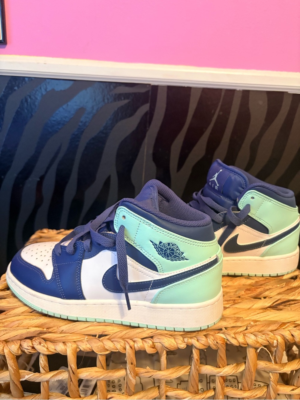 Jordan Kids High-Top Sneakers in Navy and Mint